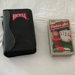 Bicycle and Classic poker sets. Classic set is new never used.